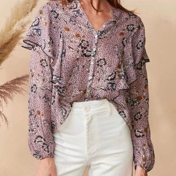 Anthropologie Dolan Floral Ruffle Blouse - Picture 1 of 11